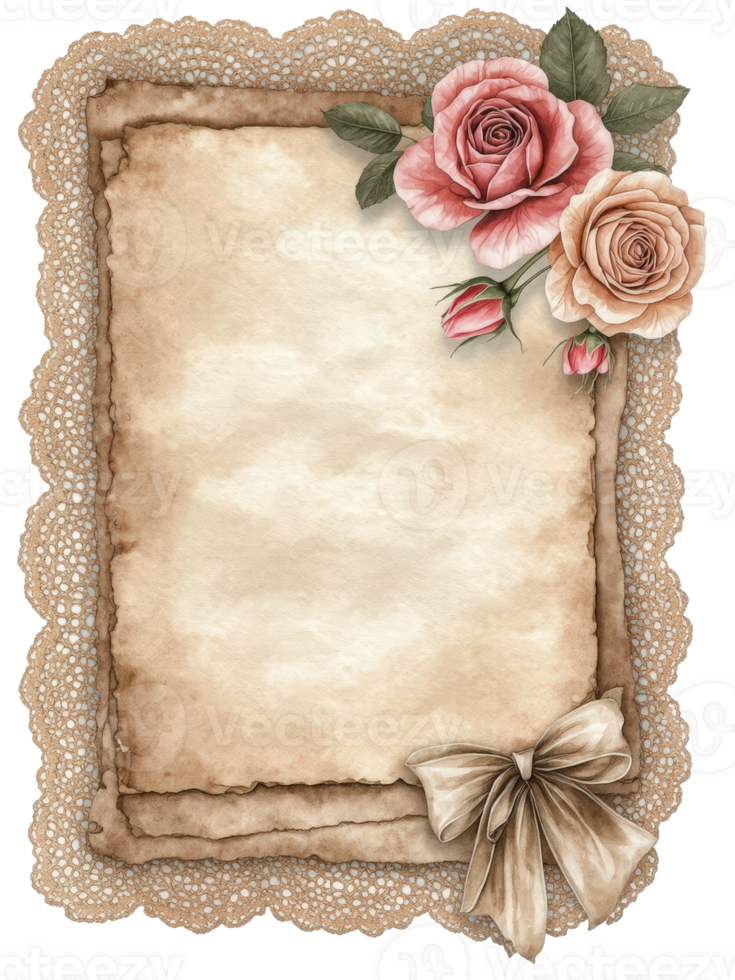 vintage paper with roses and a bow, suitable for a greeting card or invitation png