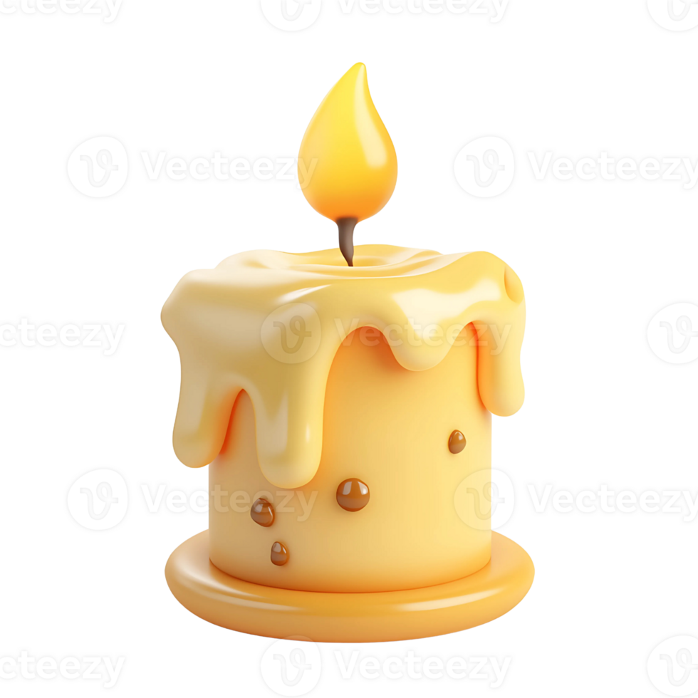 Rendered Yellow Candle with Dripping Wax png