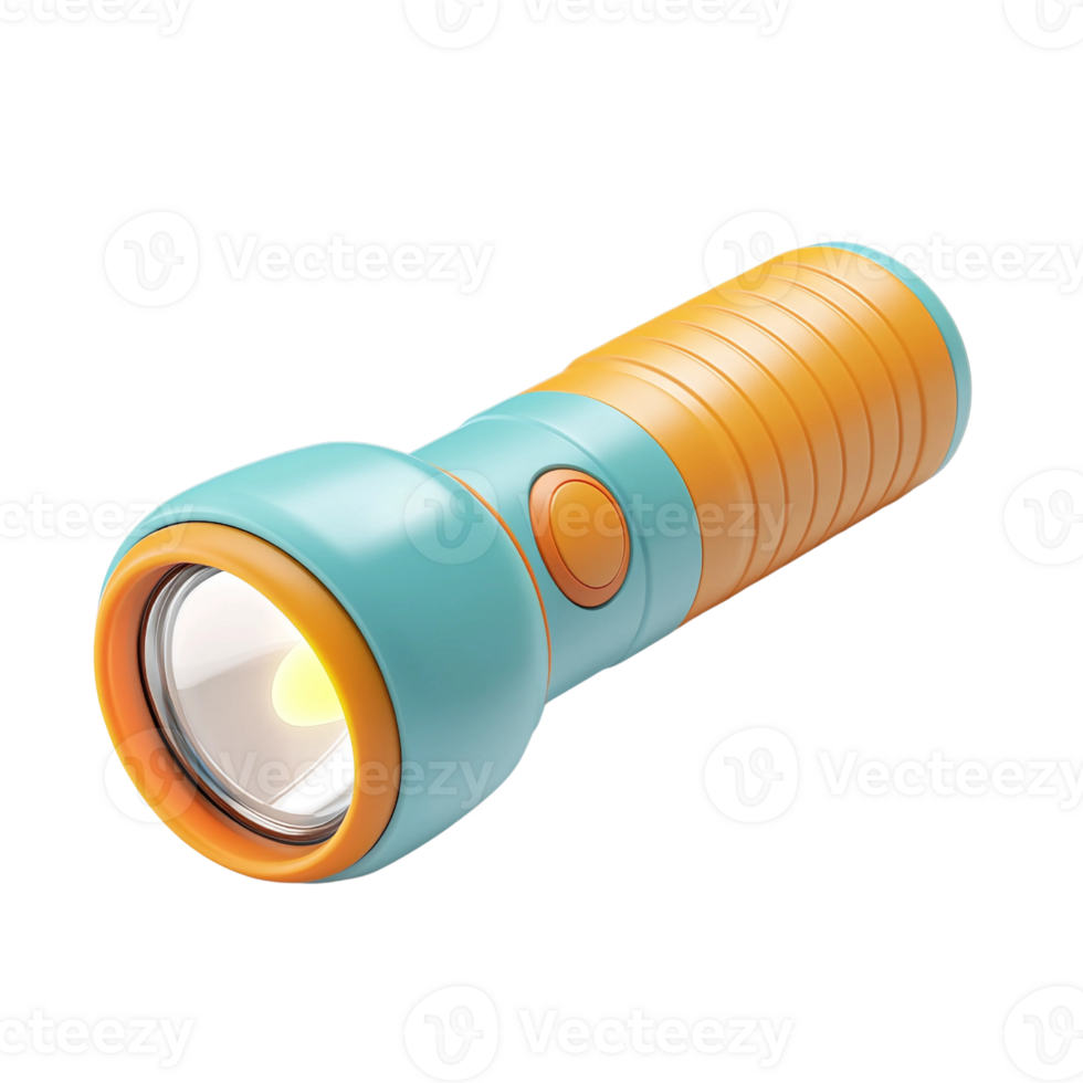 Colorful Plastic Flashlight with Orange and Blue Design png