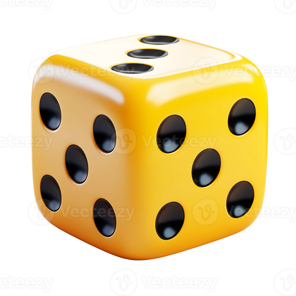 Yellow Six-Sided Die with Black Dots png