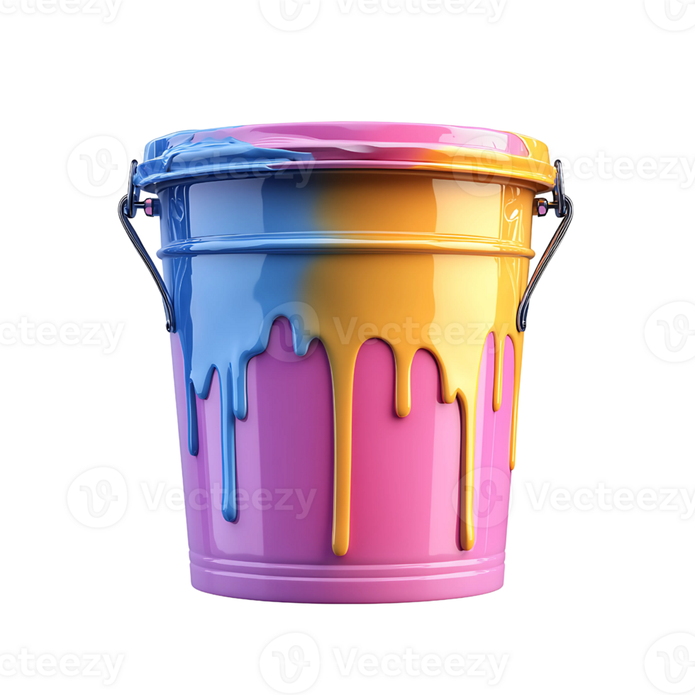 Colorful Paint Bucket with Dripping Paint png