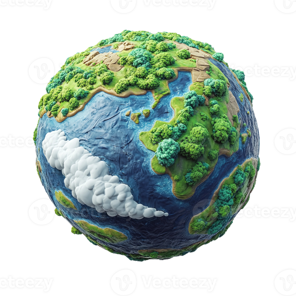 Stylized Earth Model with Exaggerated Features png