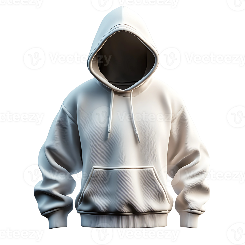 Plain White Hooded with Front Pocket and Drawstrings png