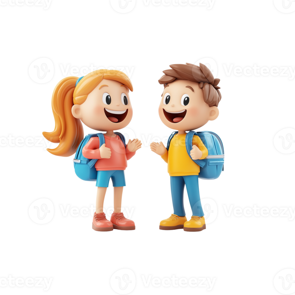 Animated Children with Backpacks Smiling png