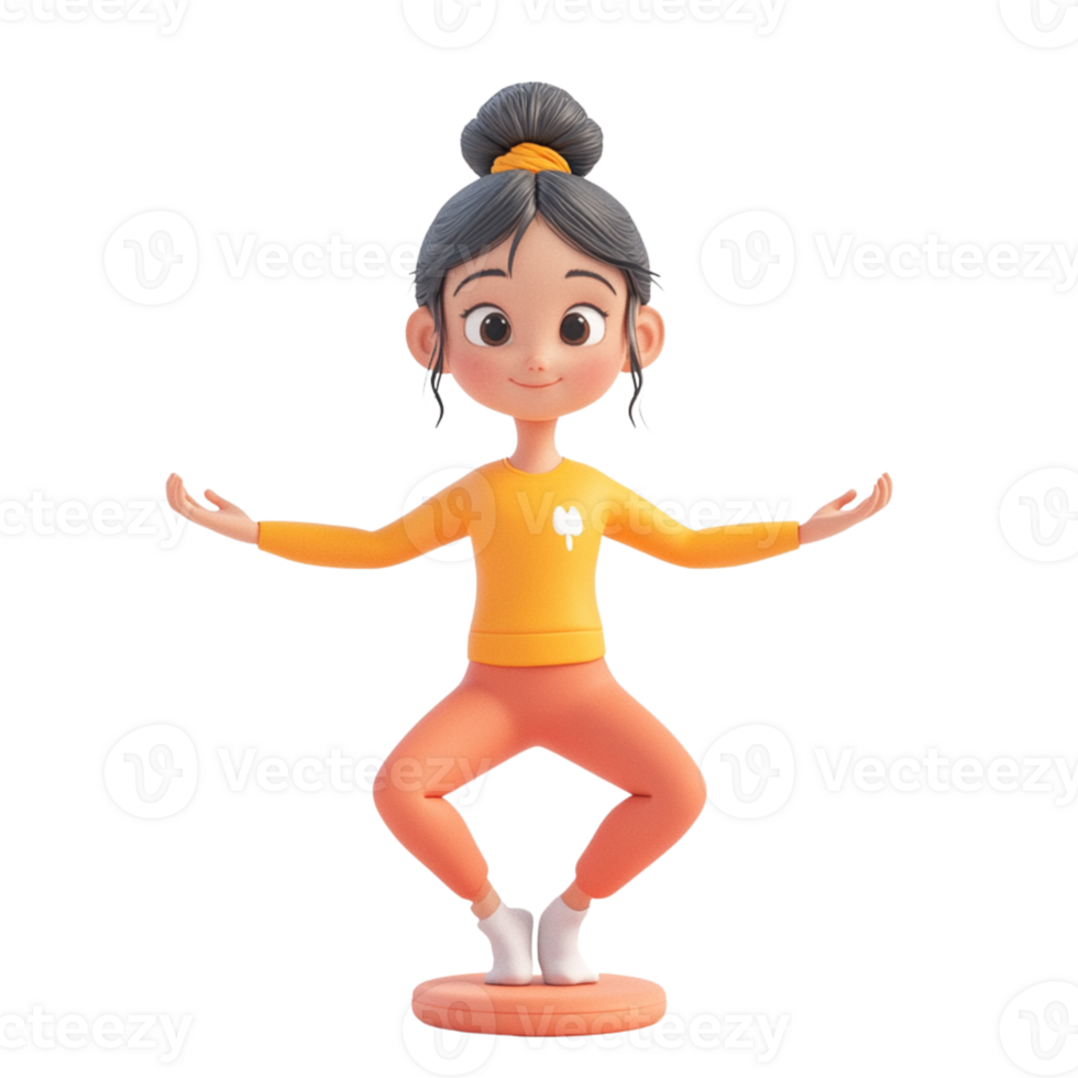 Cheerful Animated Girl in Yoga Pose png