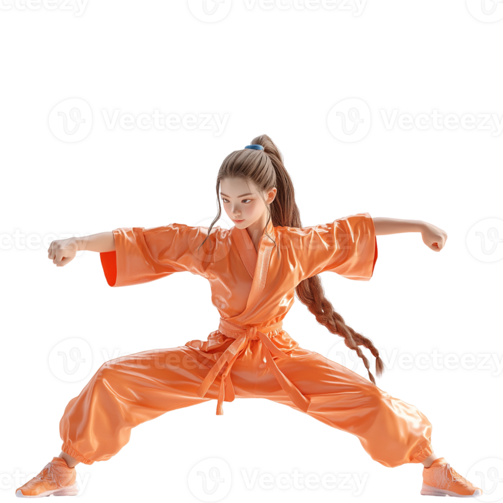 Dynamic Martial Arts Pose in Orange Uniform png