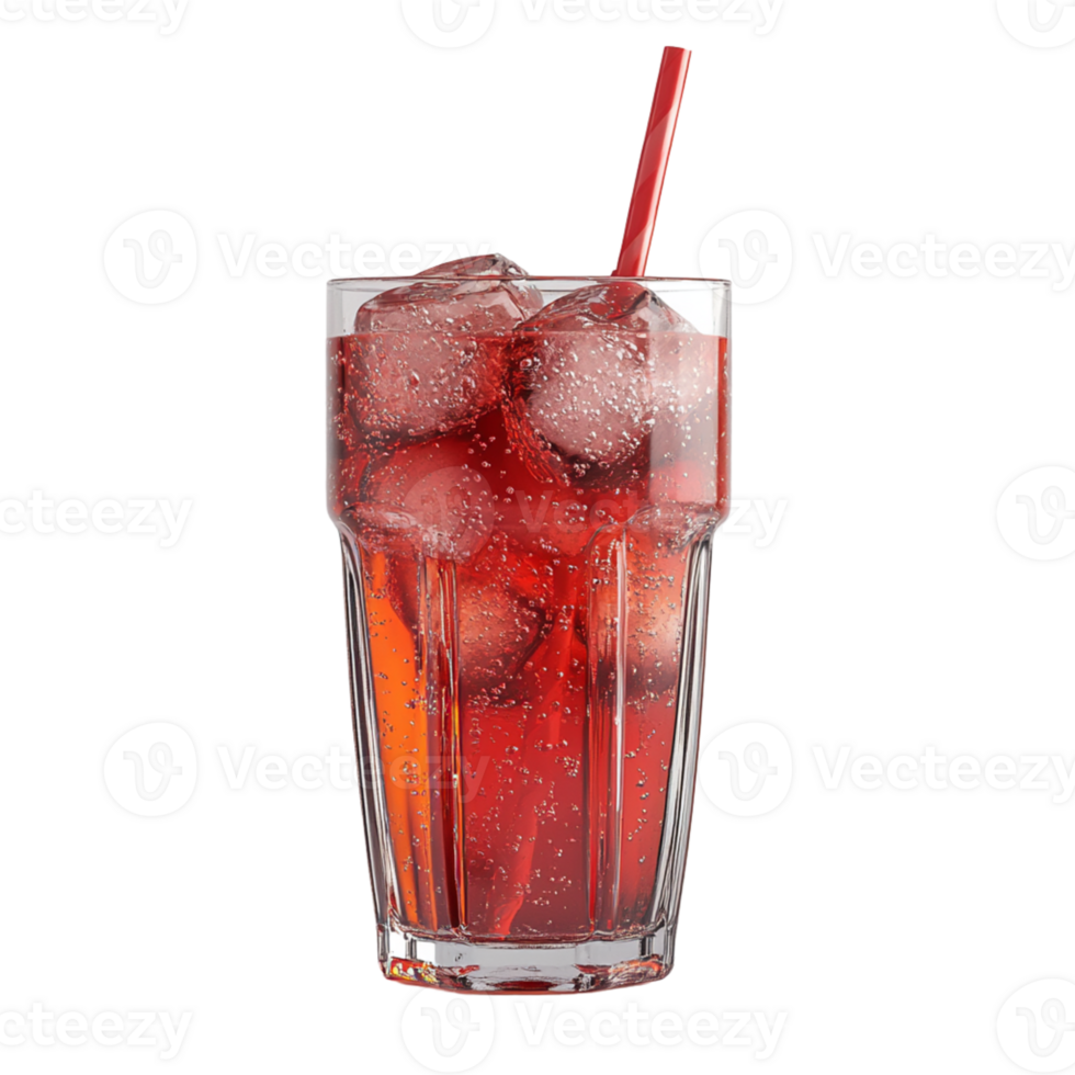 Glass of Red Soda with Ice and Straw png