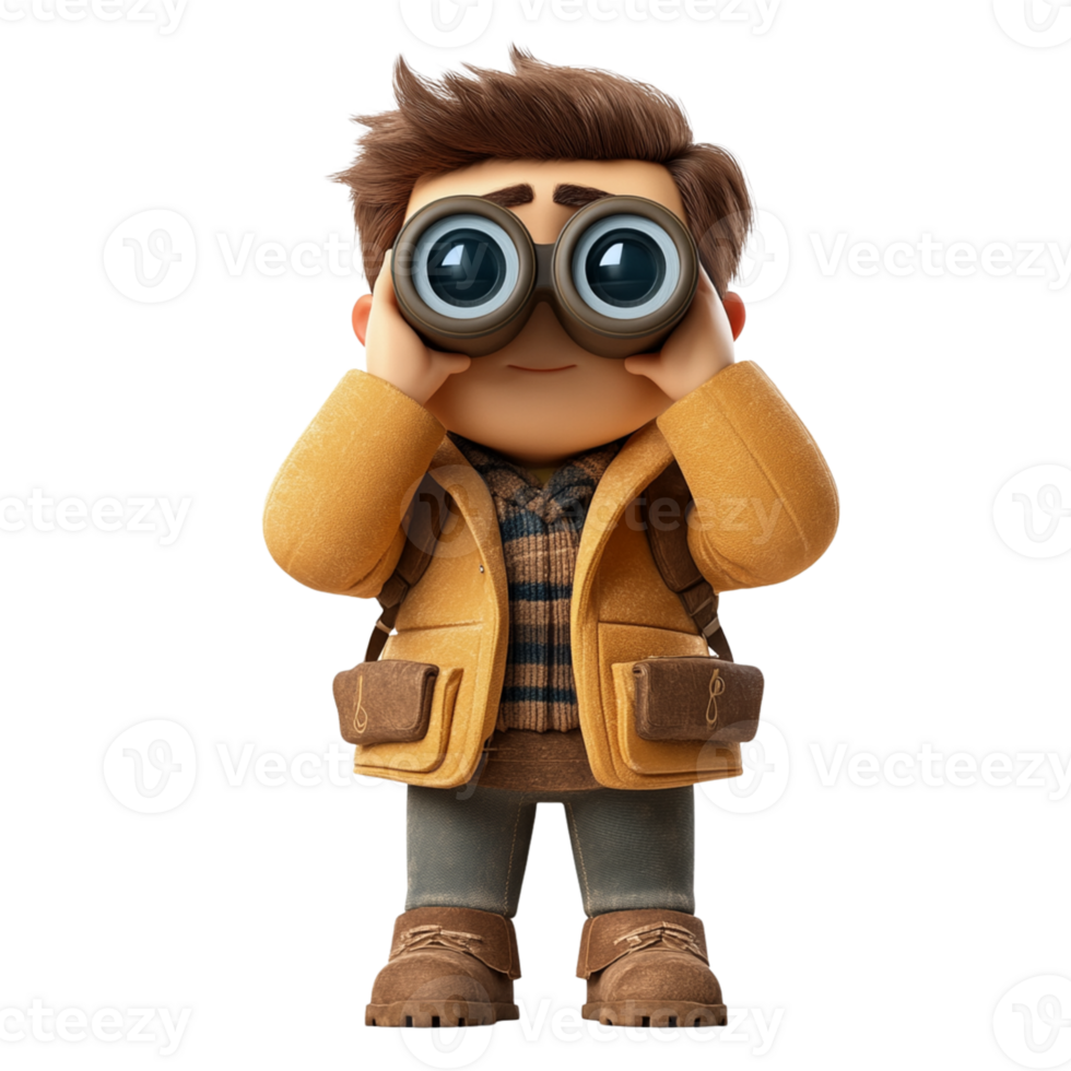Cute Animated Explorer with Binoculars png