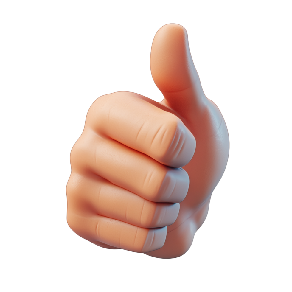 3 Dimensions Thumbs-Up Gesture on White Background png