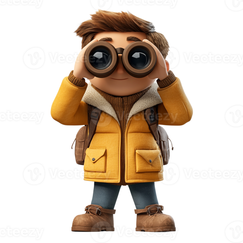 Cheerful Animated Boy with Binoculars png