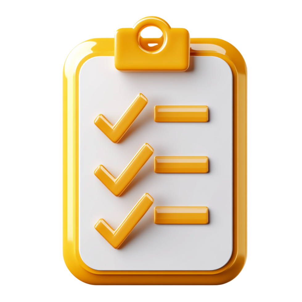 3 Dimensions Yellow Clipboard with Check marks png