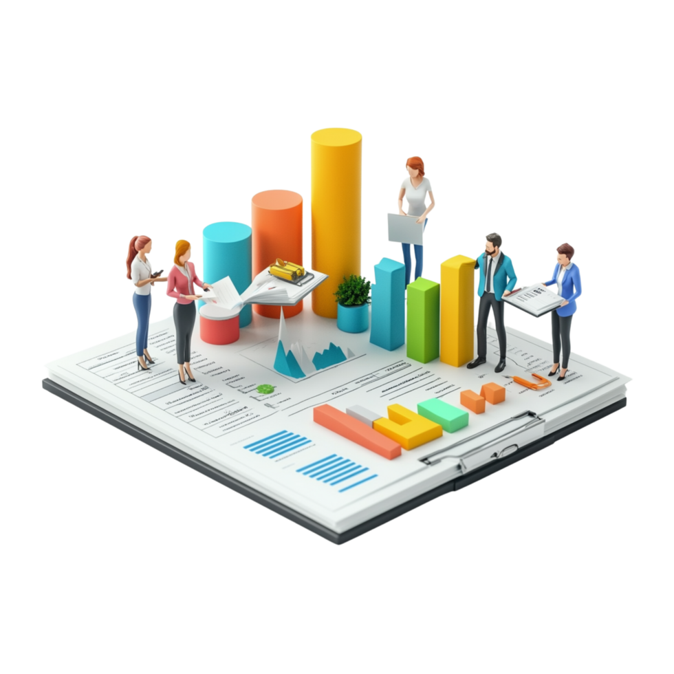 Business Team Analyzing Bar Charts and Graphs png