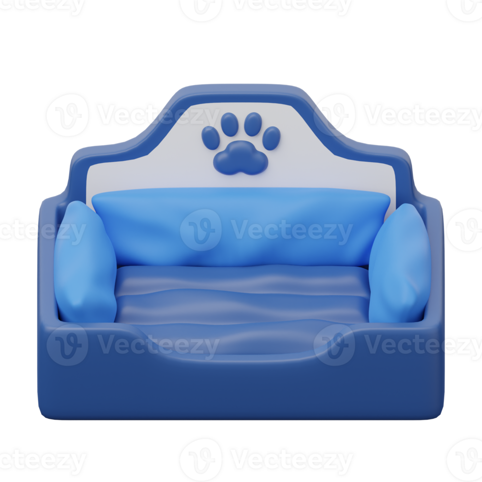 A blue dog bed with a paw print on it png