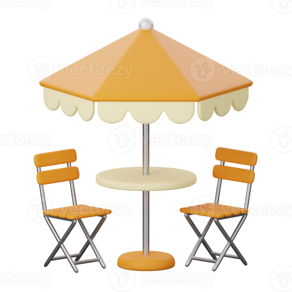 A table and chairs under an umbrella png