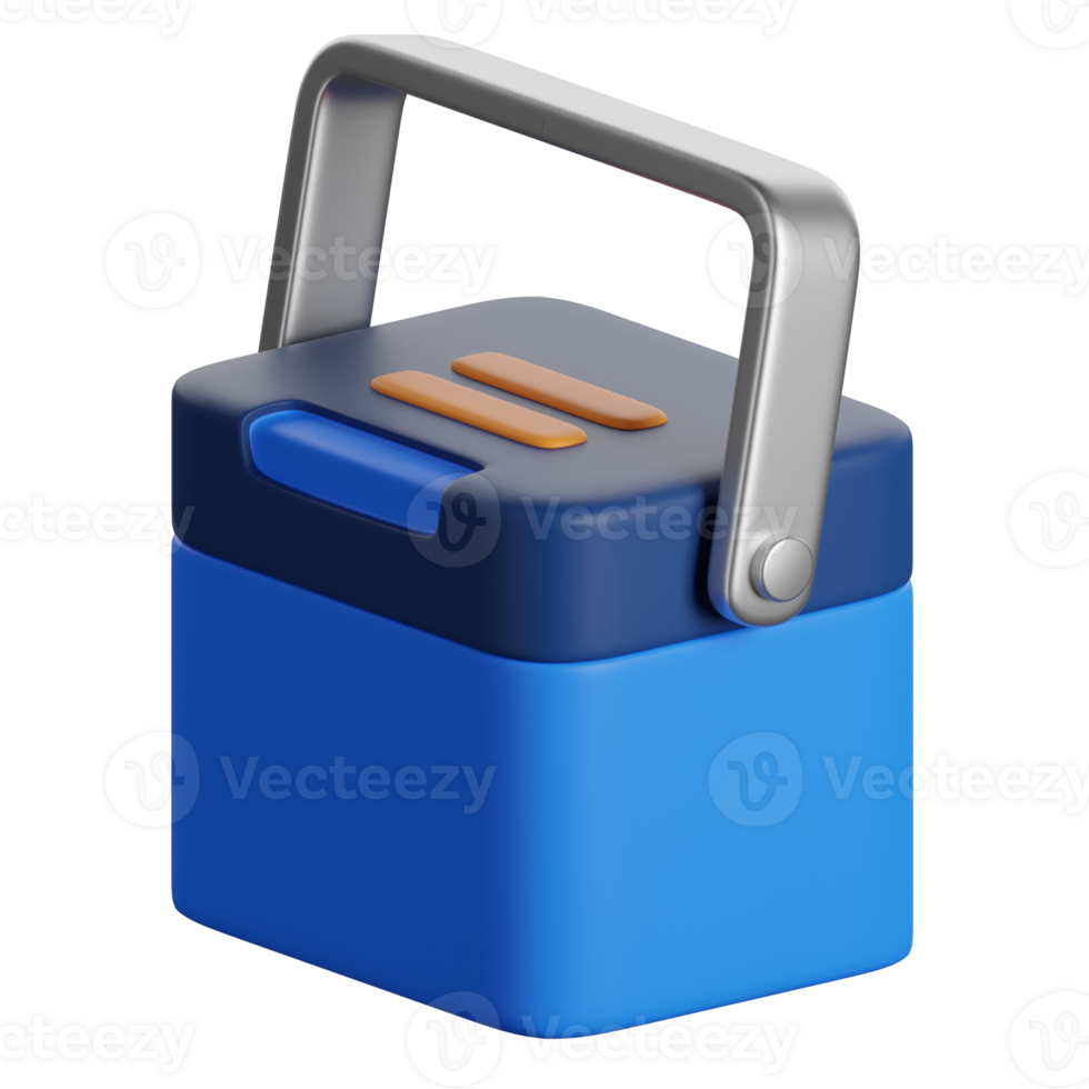 A blue and silver cooler with a handle png