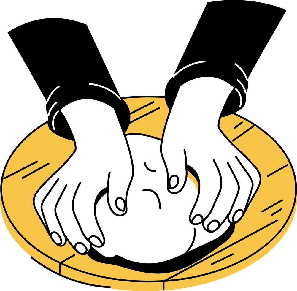 A hand drawn illustration depicting hands kneading dough vector