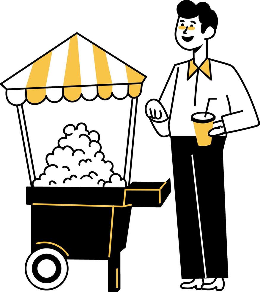 Doodle character illustration of a popcorn vendor vector