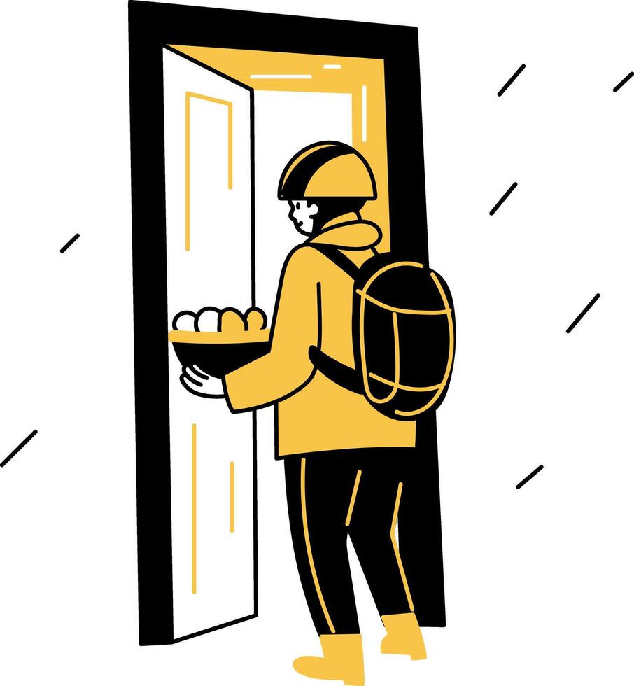 Hand drawn character illustration depicting door delivery vector
