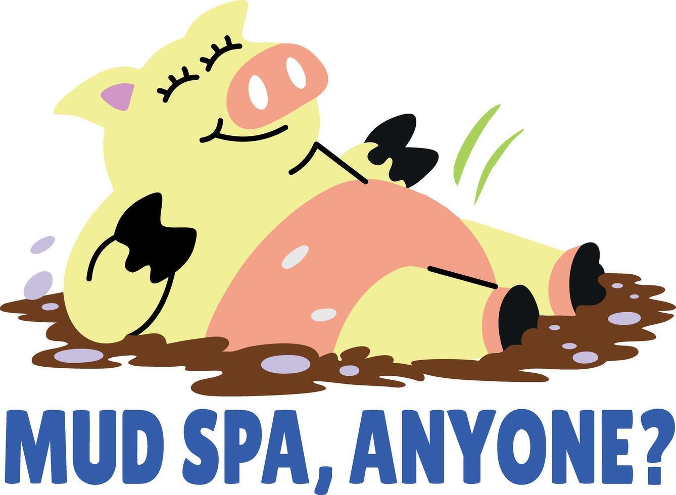 Flat style sticker of a dirty pig with mud spa typography vector
