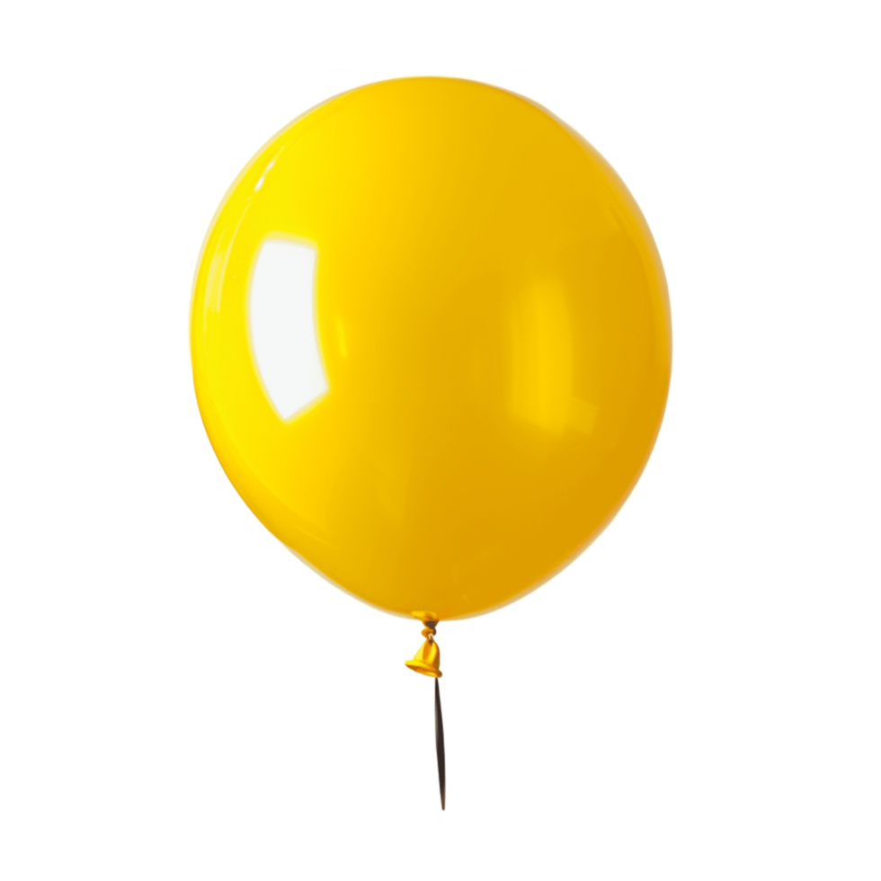Shiny bright yellow balloon tied to black string png
