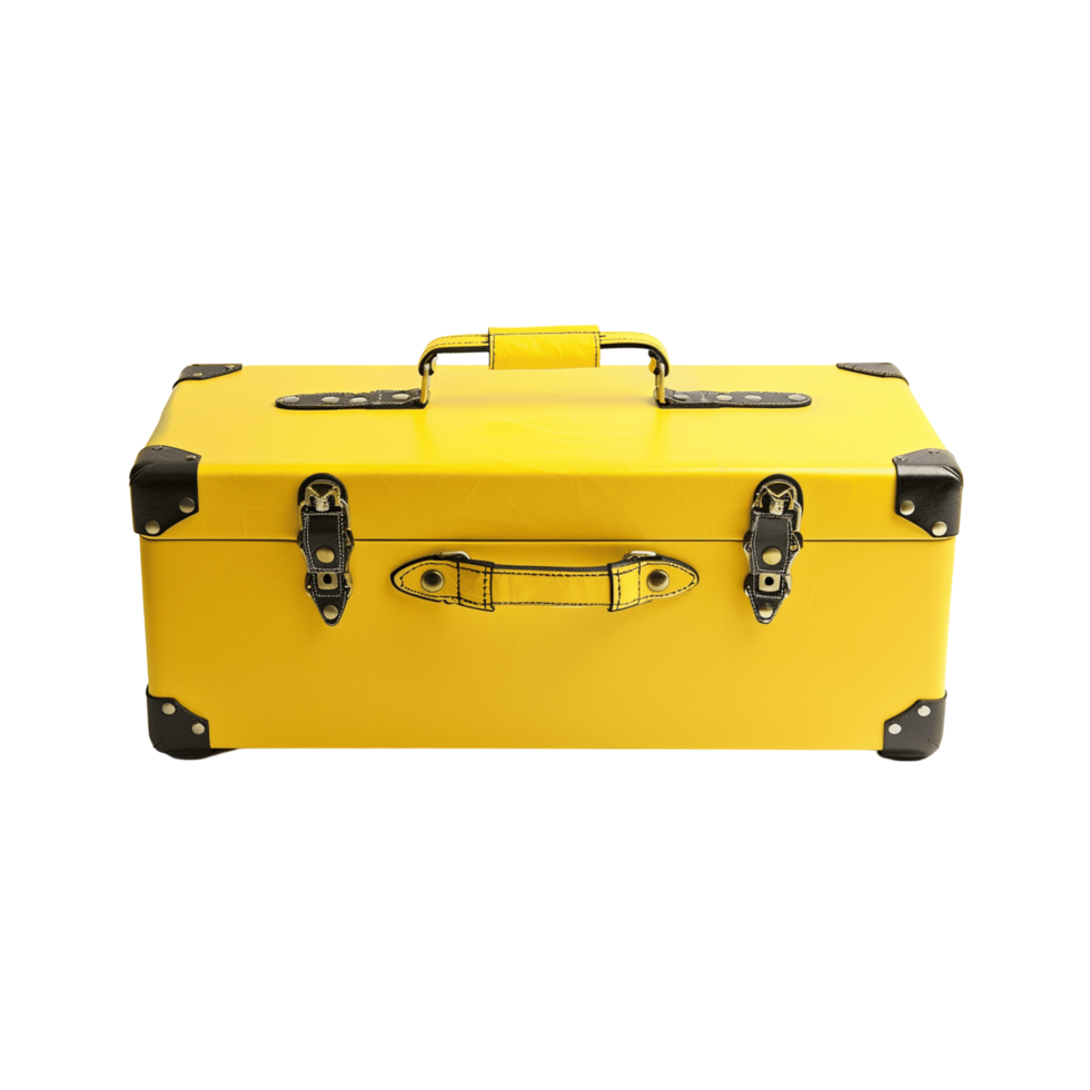 Bright yellow suitcase with handle and metal clasps png