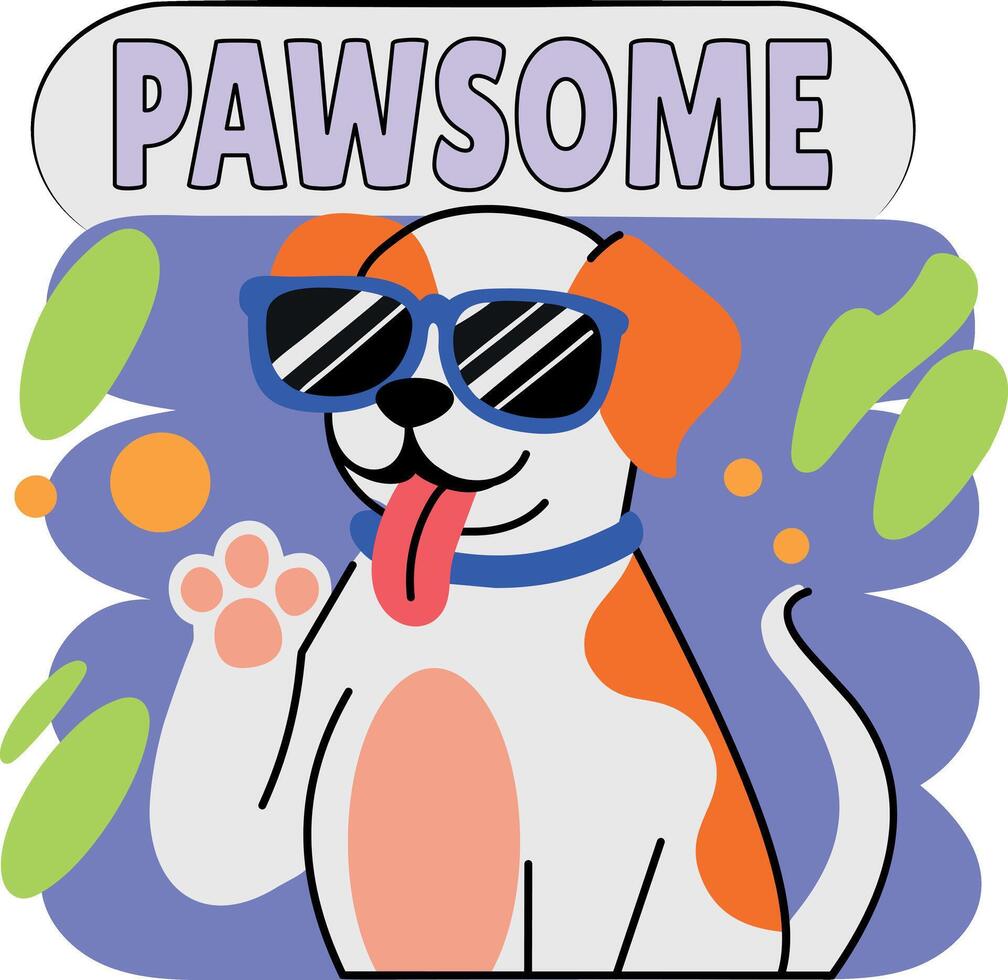 A flat style sticker of a cool dog with awesome typography vector