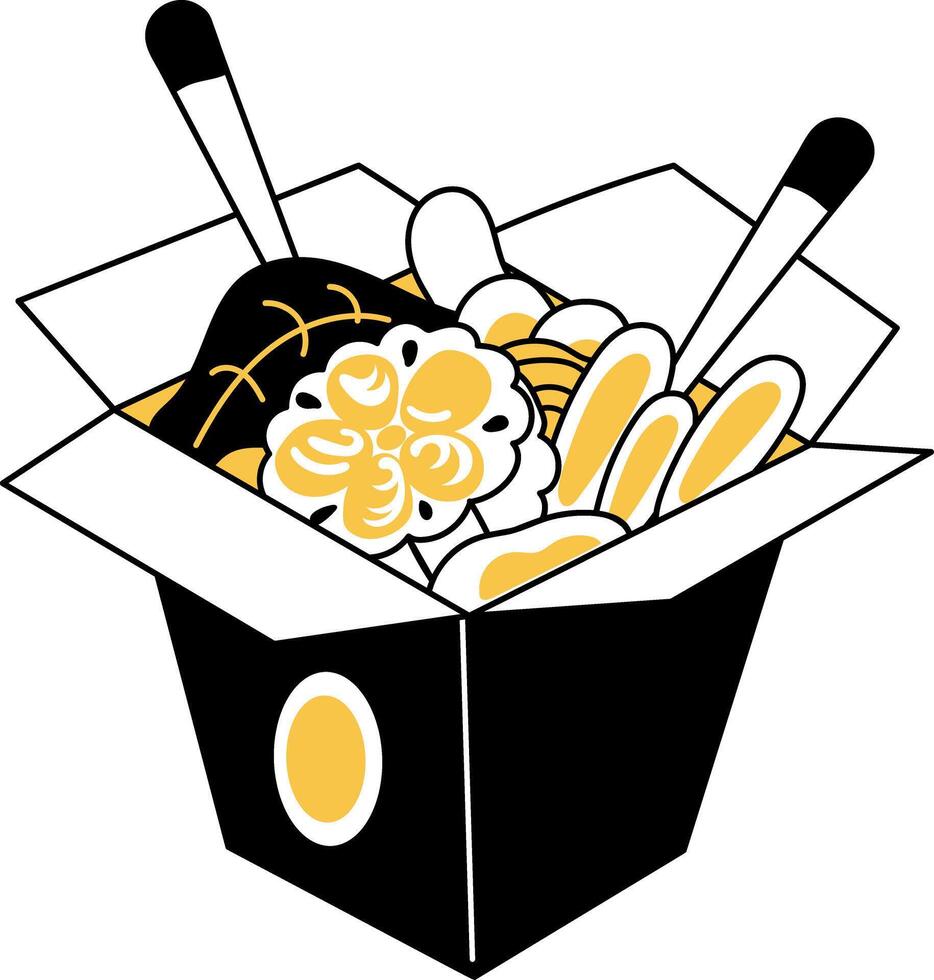 Doodle illustration depicting takeaway food container vector