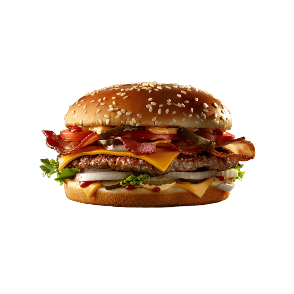 Cheeseburger Stacked with Bacon and Pickles png