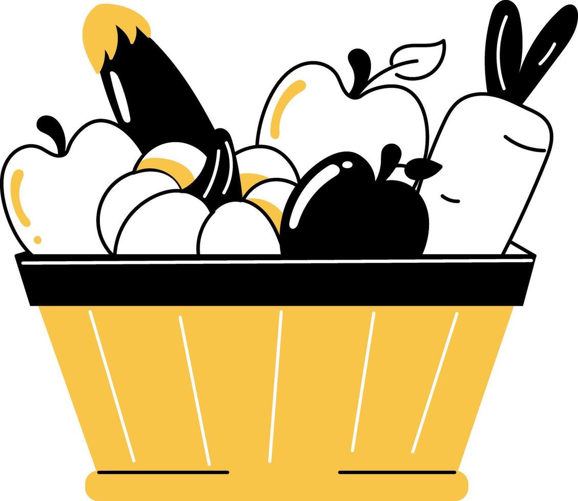 A hand drawn illustration of fresh groceries basket vector