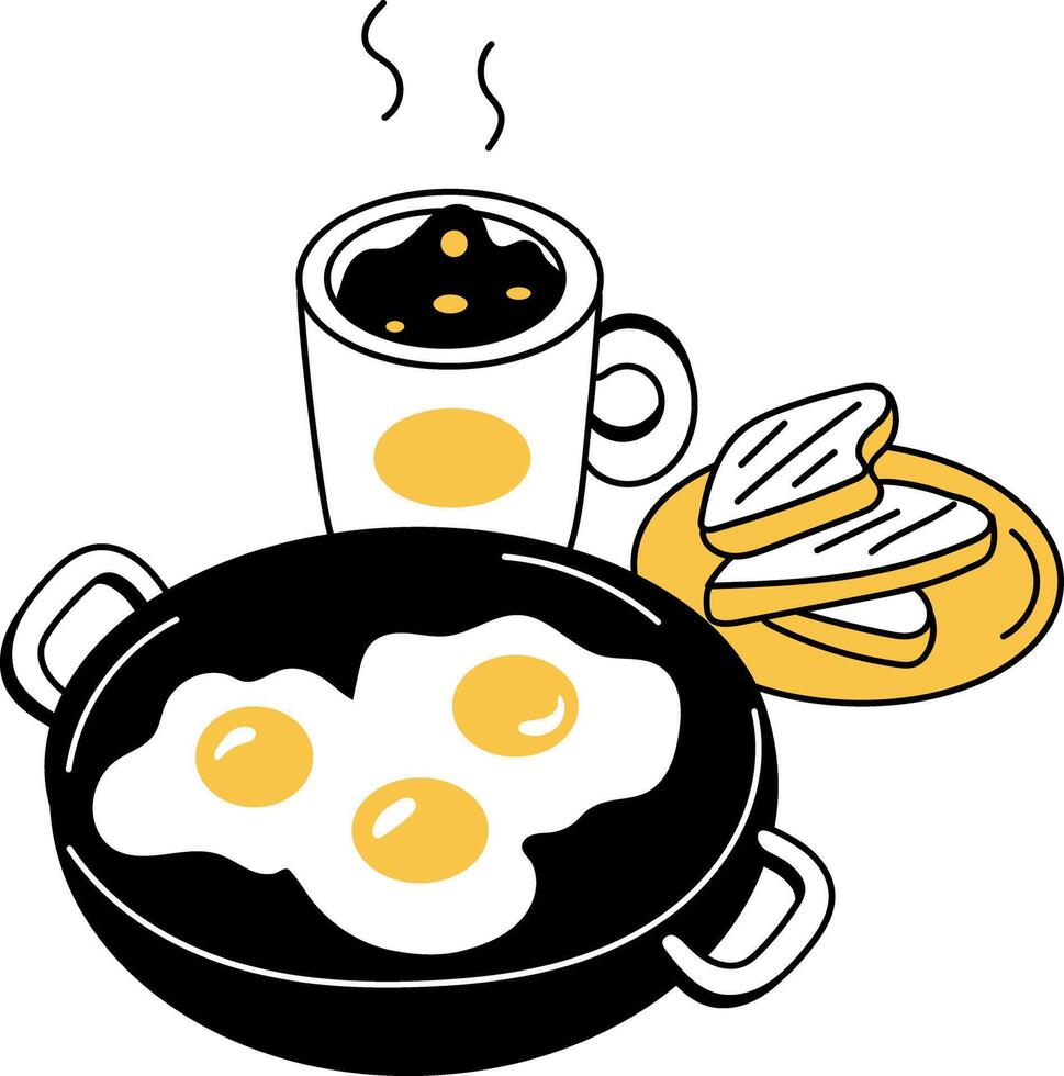 Hand drawn illustration depicting breakfast food and coffee vector