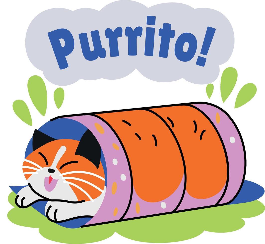 A flat style sticker of a cute cat burrito vector