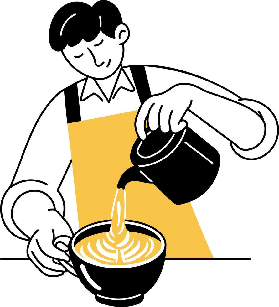 A hand drawn illustration of a barista making latte vector