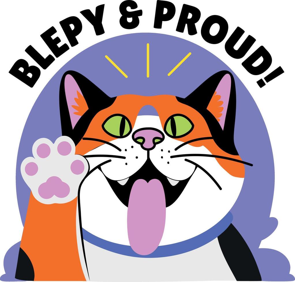 Flat style sticker of a cat paw with bleepy and proud typography vector