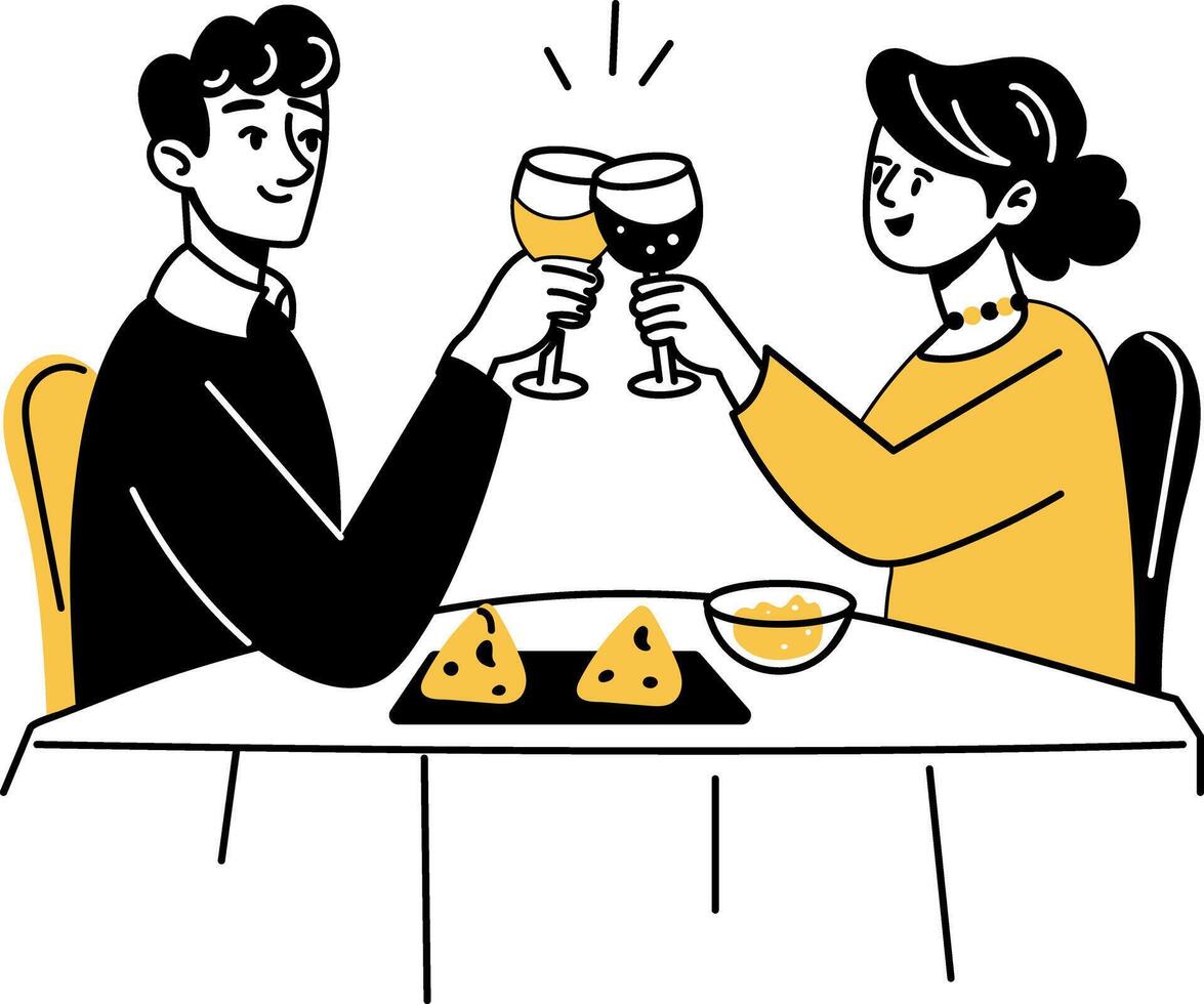 Doodle illustration of dining characters toasting wine vector