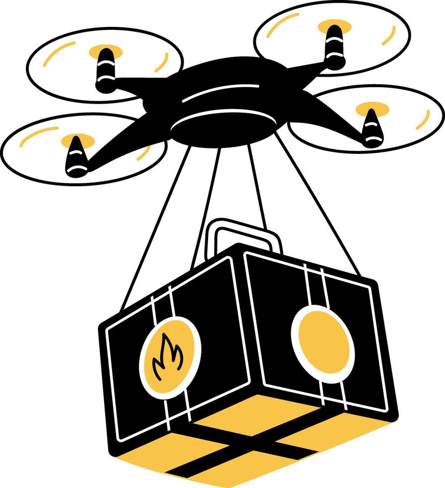 Hand drawn illustration depicting food drone delivery vector