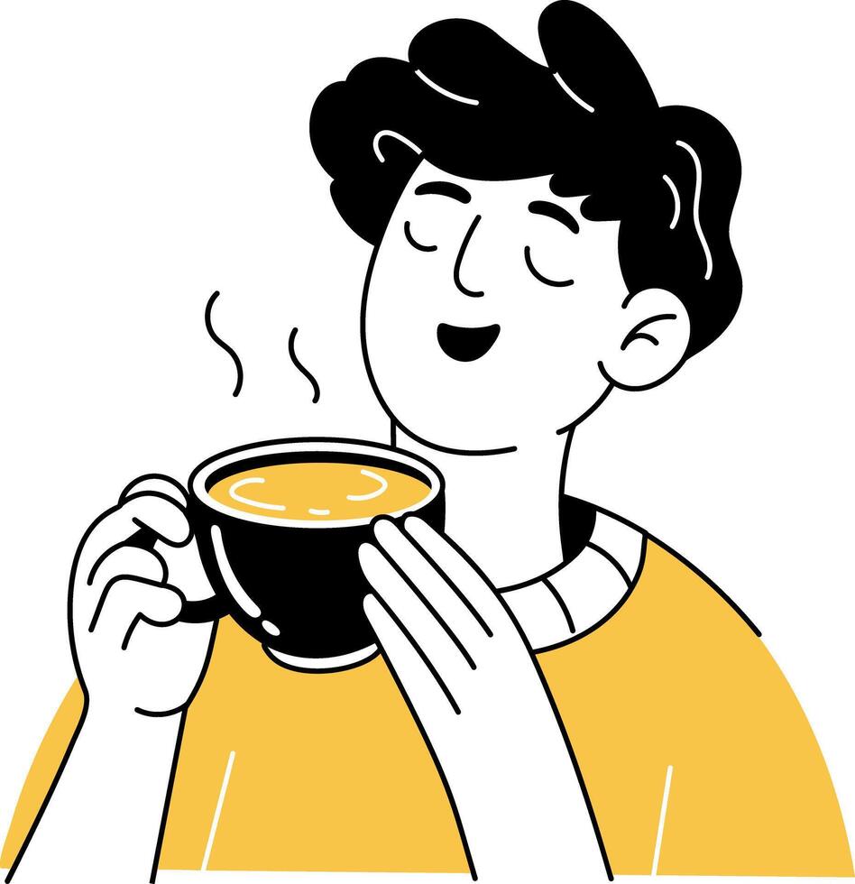Doodle illustration of a character enjoying tea vector