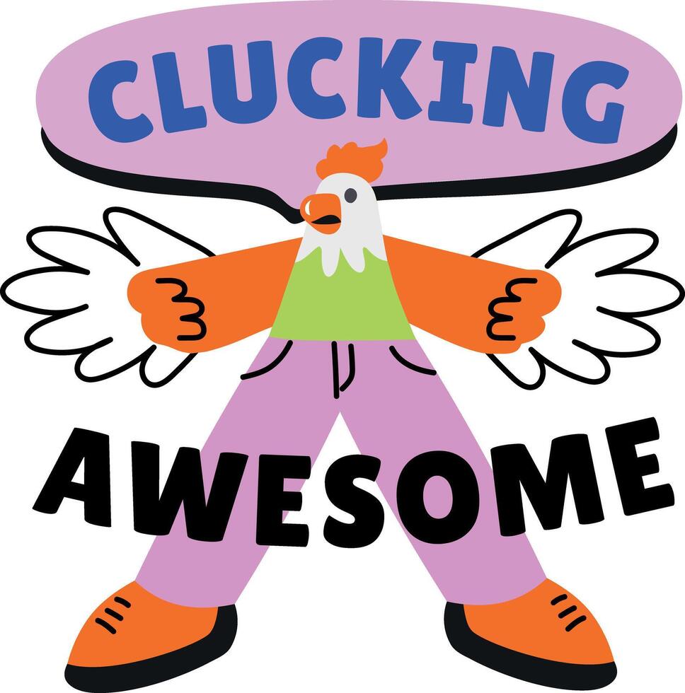 Flat sticker of a rooster with awesome typography vector
