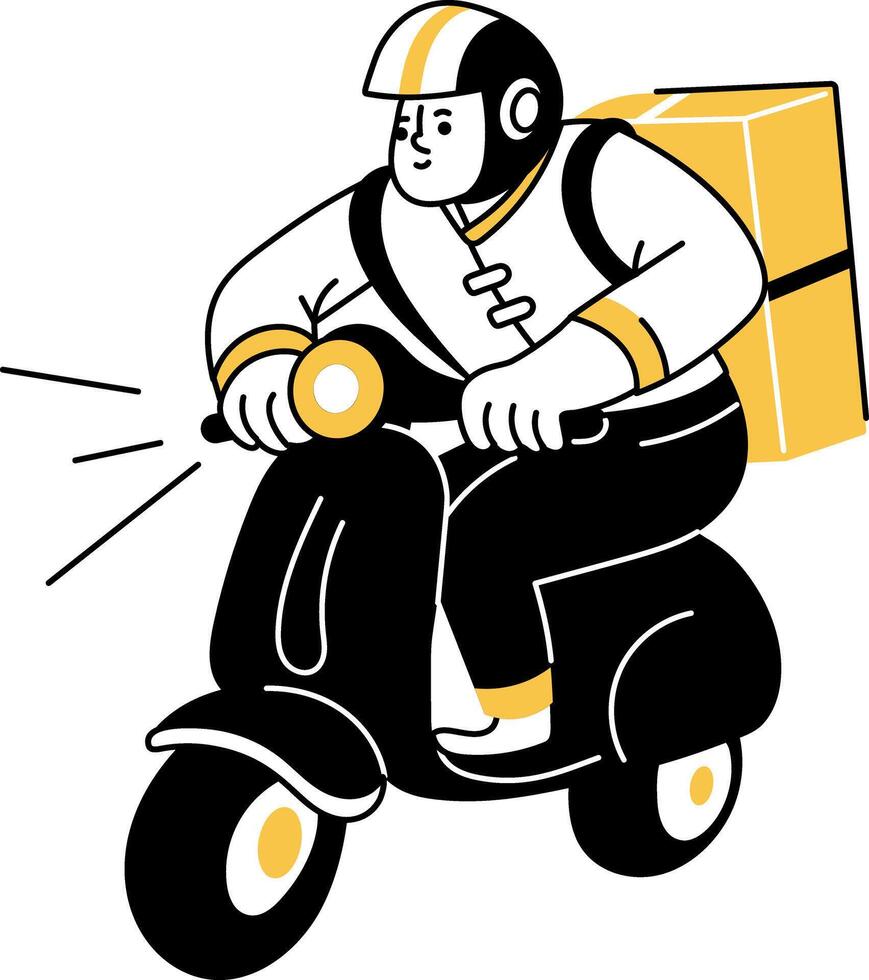 Hand drawn character illustration of a scooter delivery rider vector