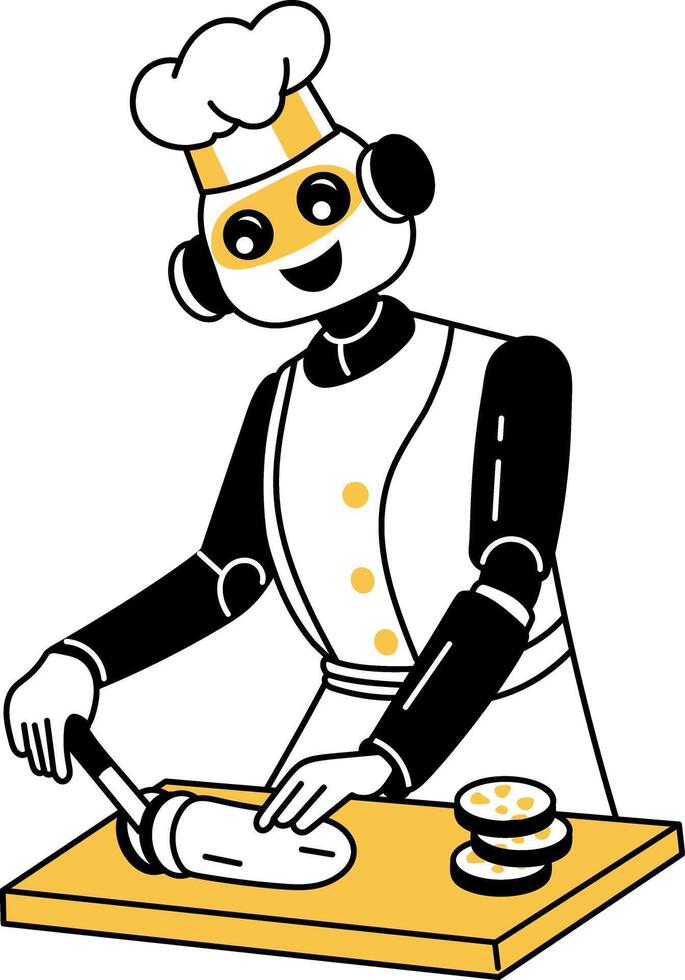 Hand drawn illustration of robot chef chopping vegetables vector