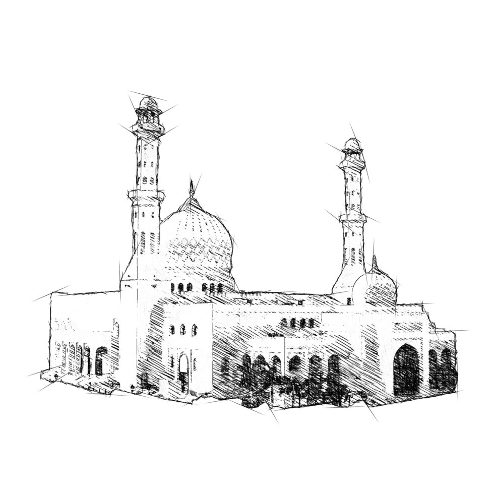 hand drawing perspective mosque building sketch png