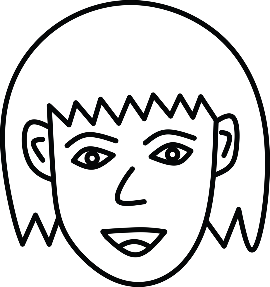 Line Drawing of a Happy Face with Short Hair and Smiling Expression png