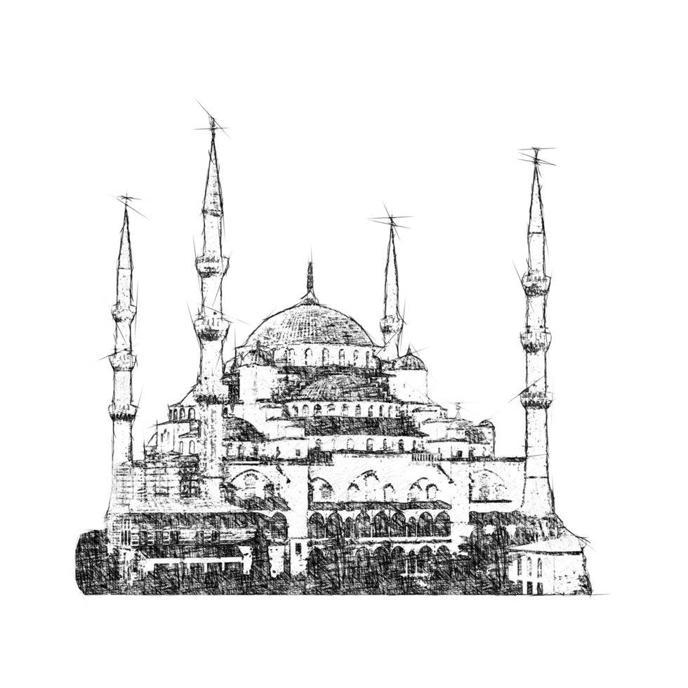 hand drawn perspective mosque building sketch style png