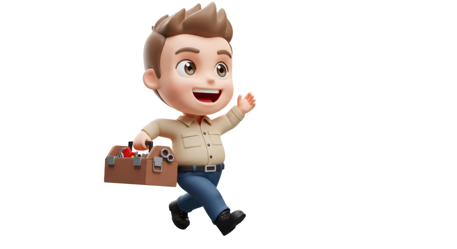 A cartoon man with a toolbox running png