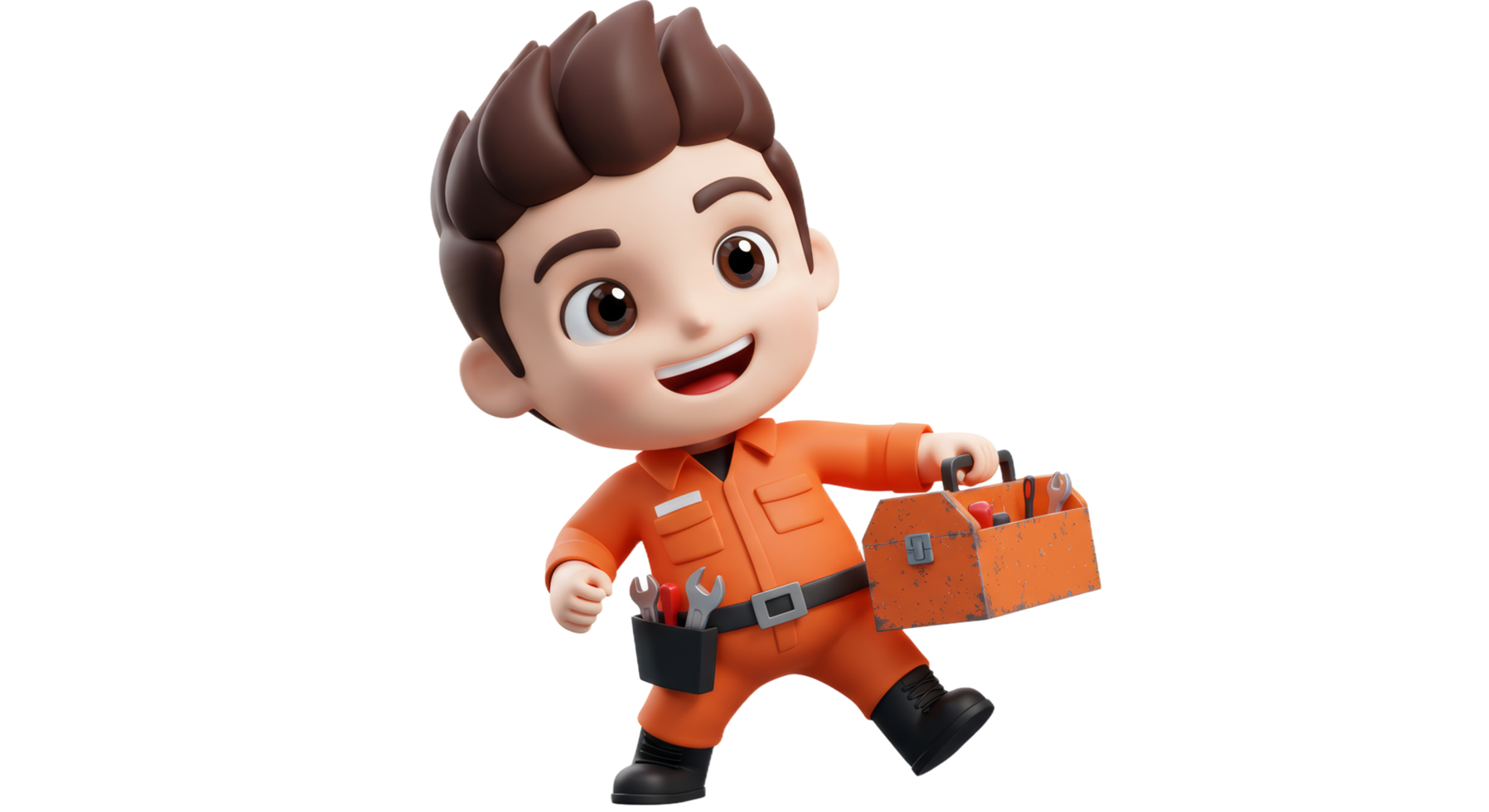 A cartoon character in an orange uniform holding a toolbox png