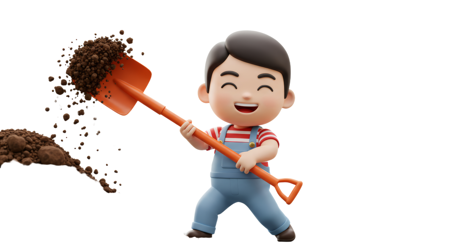 A cartoon character is digging dirt with a shovel png