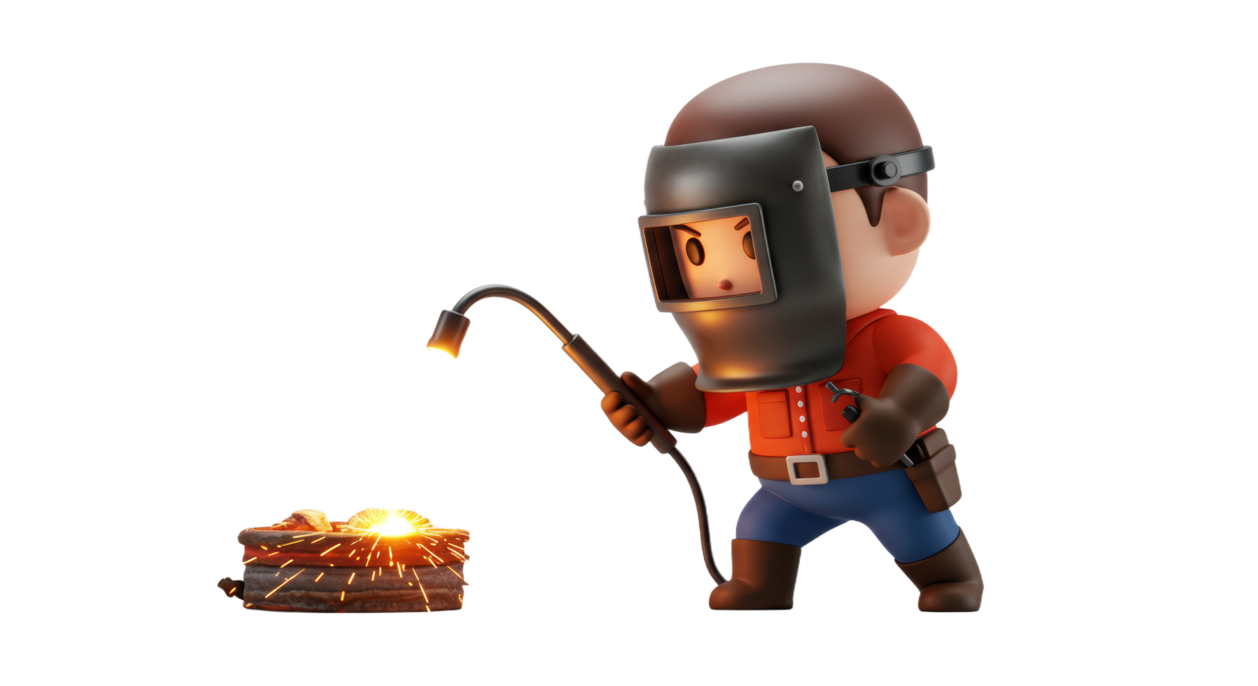 Welder in a welding helmet holding a torch png