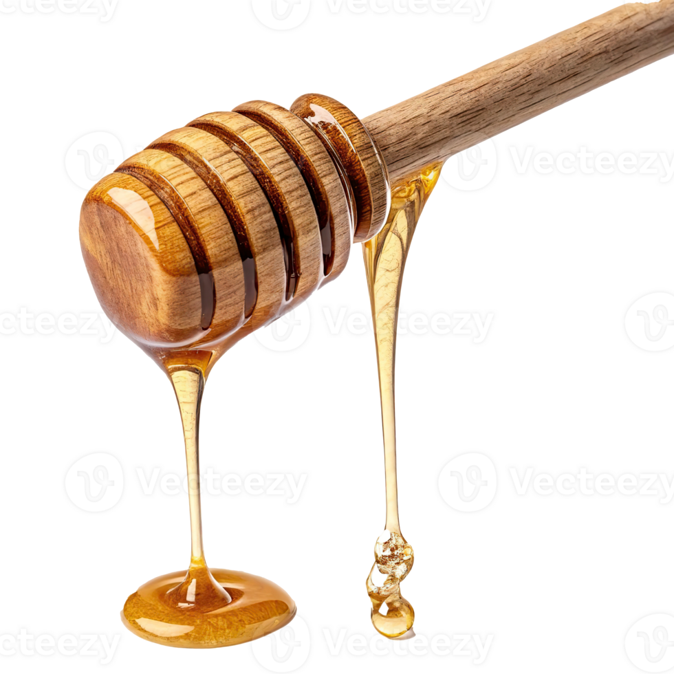 HD honey dripping from a wooden stick on a transparent background png
