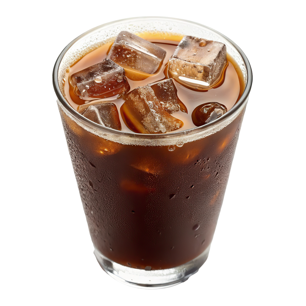 iced coffee in a glass with ice cubes png