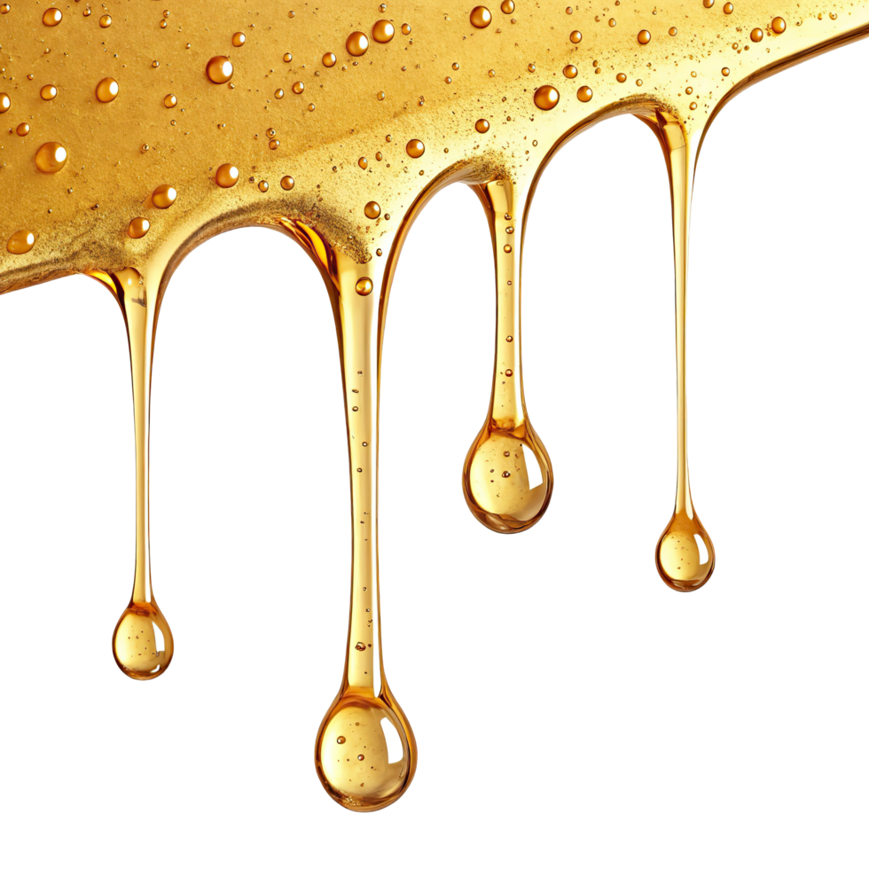 golden syrup dripping from a glass on a transparent background png