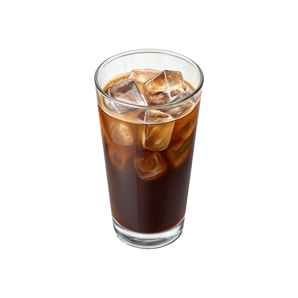 iced coffee in glass with ice cubes on transparent background png